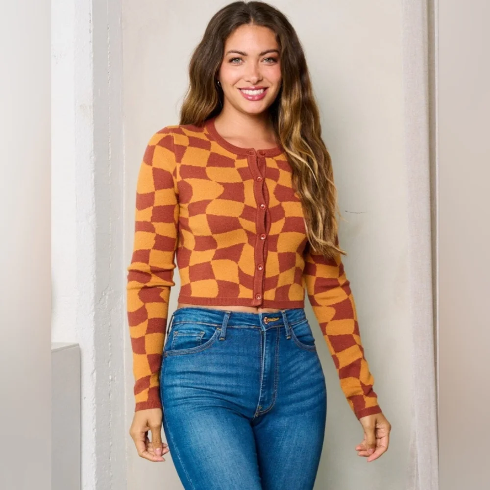 Printed sweater cardigan